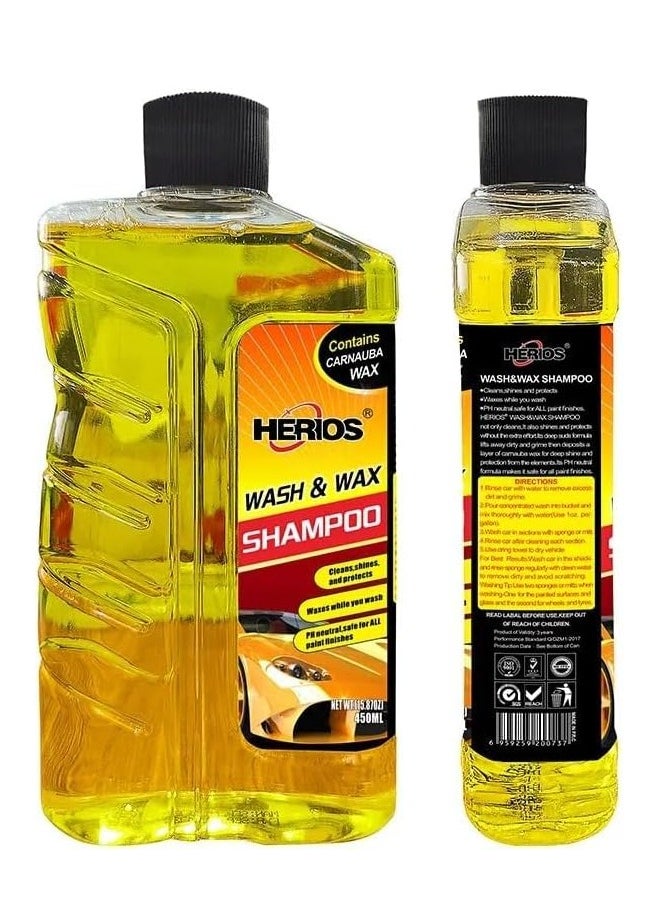 HERIOS Herios Wash & Wax Shampoo for Cars, 450ml, Contains Carnauba Wax  - Image 2