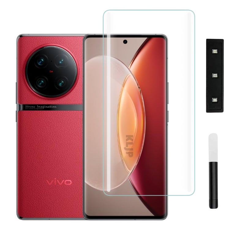 KLJP حماية شاشة زجاجية مقواة HD+ UV متوافقة مع Vivo X90/Vivo X90 Pro (عبوة من 1) لاصقة بالكامل UV صديقة للحالات مع وضوح HD+ - Image 1