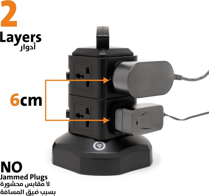 Smart Design Solutions Tower Extension Power Strip with Surge Protection | Multi Plug Vertical Design | Integrated USB Ports | 3M Cable - Image 4