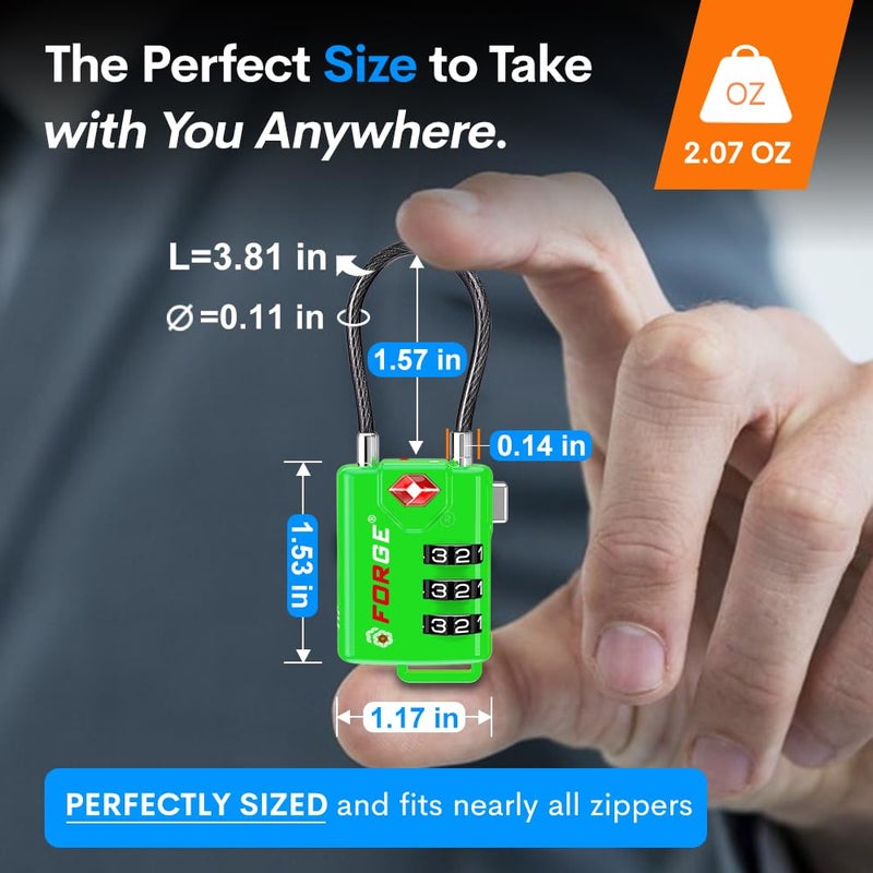 فورج أقفال أمتعة قابلة لإعادة الضبط معتمدة من إدارة أمن النقل (TSA) مع هيكل من سبائك معدنية (قفلان باللون الأخضر) - Image 3