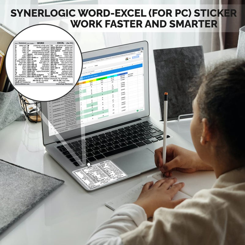 SYNERLOGIC Microsoft Word/Excel (for Windows) Reference Guide Keyboard Shortcut Sticker, Laminated, No-Residue Vinyl (White/Small) - Image 3