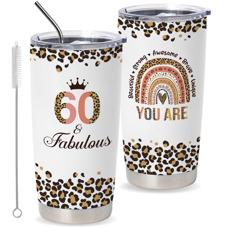 Vivulla68 Happy 60th Birthday Gifts for Women  Tumbler With Lid and Straw for 60 Year Old Woman 1965 Turning 60 Gift