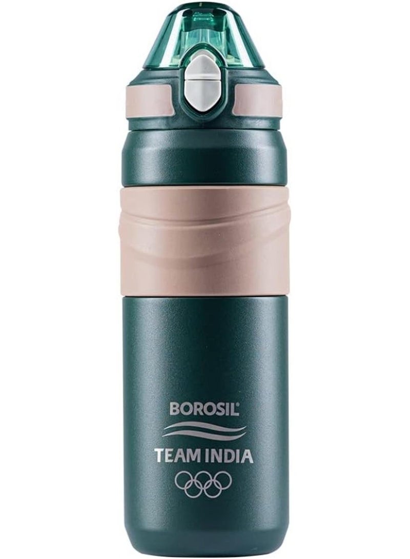 Borosil Vacuum Insulated Copper Coated Inner Adventure Sipper Water Bottle, Sports Bottle, Yoga Bottle, Outdoor, Portableleak Proof, Reusable Water Bottle Green, 560 Ml, B0560Ti01 Assorted Color - Image 1