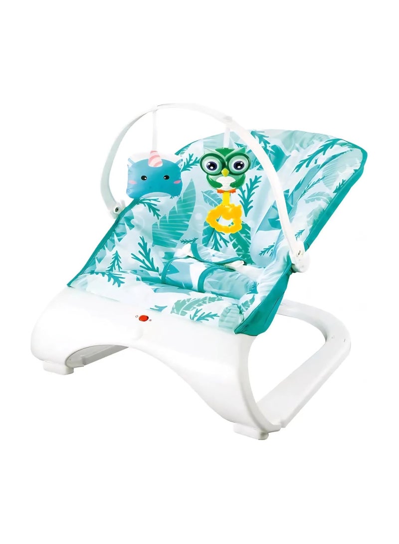 Tiibaby هزاز أطفال، موسيقي مع وظيفة الاهتزاز، مقعد من قماش شبكي، نمط أزرق وأبيض، 0-18 شهرًا - Image 1