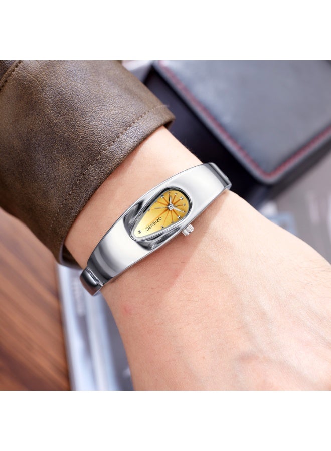 Longbo Elegant Oval Gold Dial  Quartz Watch | Minimalist Metal-Style Fashion Watch - Image 4