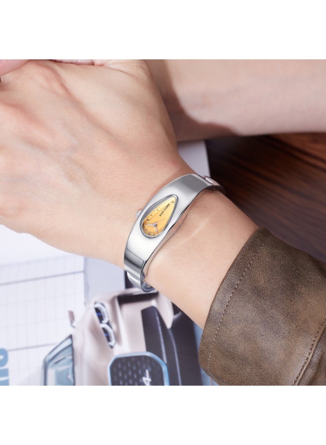 Longbo Elegant Oval Gold Dial  Quartz Watch | Minimalist Metal-Style Fashion Watch - Image 3