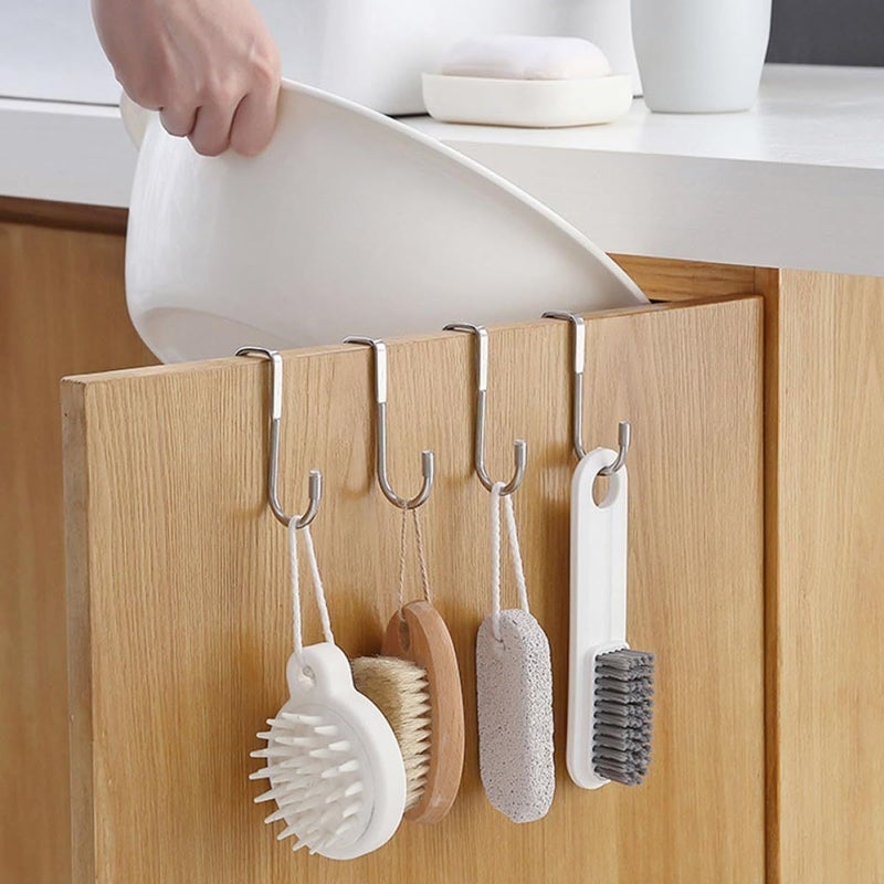 4pcs 304 Stainless Steel S Shaped Double Hooks Over Door Towel Hangers Kitchen Storage Silver Nail Free Organizer - Image 5