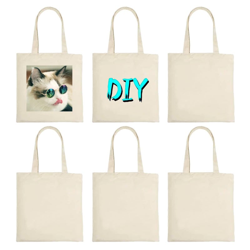 ORJ 6 PCS 15 x 16 Inch Blank Canvas Tote Bags for sublimation, DIY customization blank polyester tote bags - Image 1