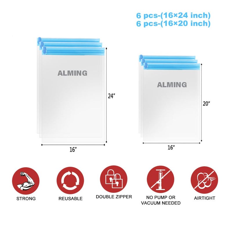 ALMING Compression Bags - Travel Essentials - 12 Pack Space Saver Bags - No Vacuum Pump Or Air Extractor is Needed - Storage Accessorie and Home Packing Organizers (transparent) - Image 5