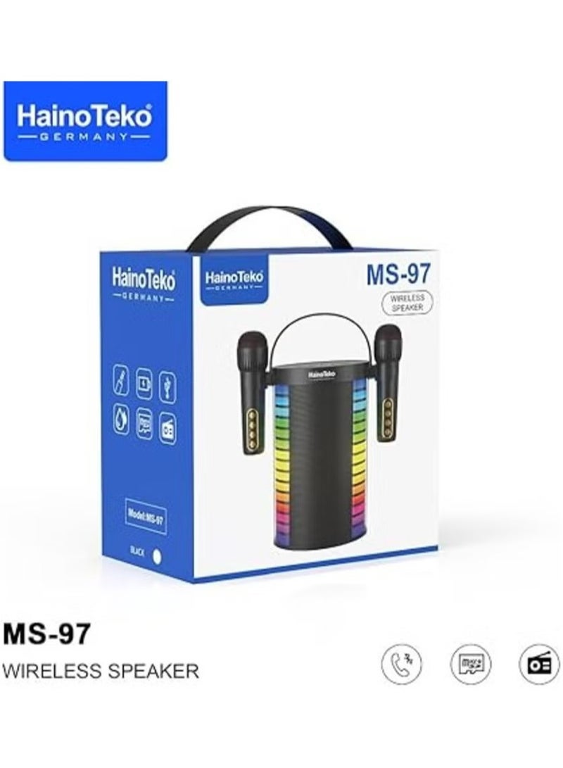 Haino Teko Germany MS97 Bluetooth Wireless Speaker with Wireless Microphone – Original High-Quality Sound, Portable, Ideal for Karaoke, Parties, Outdoor Events, and Home Use - Image 1