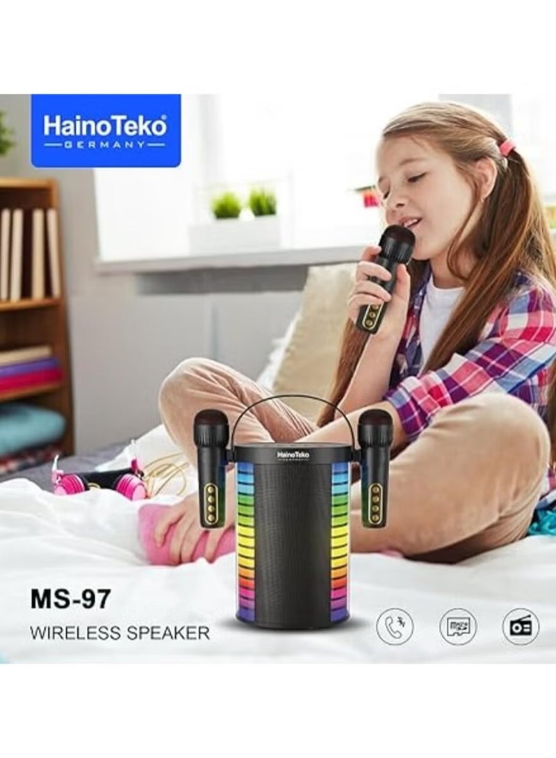 Haino Teko Germany MS97 Bluetooth Wireless Speaker with Wireless Microphone – Original High-Quality Sound, Portable, Ideal for Karaoke, Parties, Outdoor Events, and Home Use - Image 3