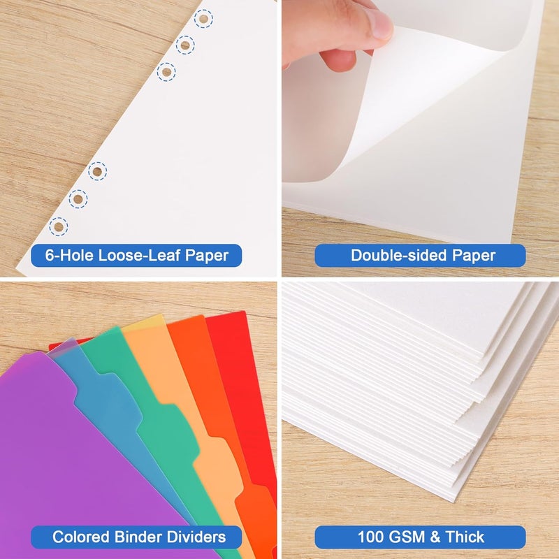 Antner A5 Blank Refill Paper 6-Hole Planner Inserts for A5 6-Ring Binders, 135 Sheets Planner Refills Loose Leaf Filler Paper with Binder Dividers for Refillable Notebook, Journal, Sketchbook, Dairy - Image 3