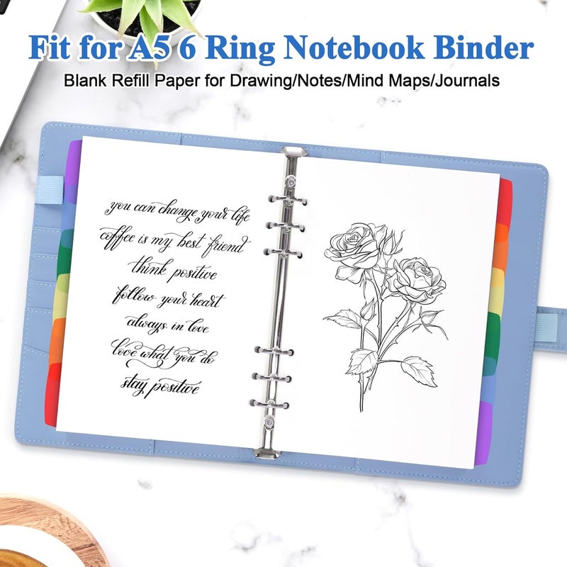 Antner A5 Blank Refill Paper 6-Hole Planner Inserts for A5 6-Ring Binders, 135 Sheets Planner Refills Loose Leaf Filler Paper with Binder Dividers for Refillable Notebook, Journal, Sketchbook, Dairy - Image 4