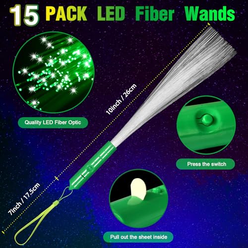 YOFOBU 15 PCS Green Fiber Optic Wands Glow Fiber Wands Bulk LED Light Up Wands with 3 Flashing Modes LED Flashing Sticks for Halloween Christmas St Patricks Day Easter Wedding Bridal Shower Birthday - Image 5