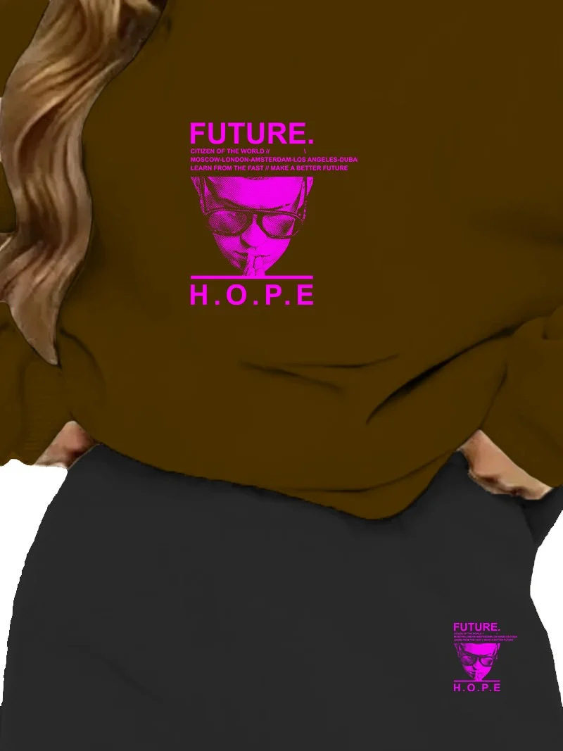 DogFish Tracksuit Set Oversize Futurehope Printed Tracksuit Set,lover,couple Combination Brown