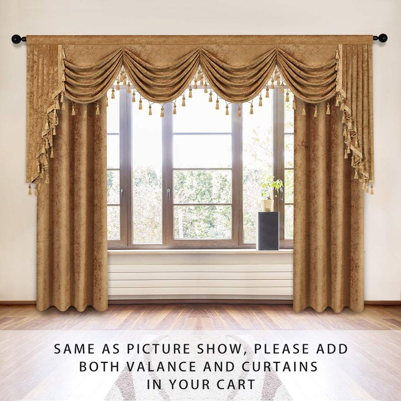 ELKCA ELKCA Double-Sided Chenille Waterfall Valance for Living Room Bronze Window Curtains Valance for Bedroom (Bronze  W118 Inch  1 Panel)  - Image 2