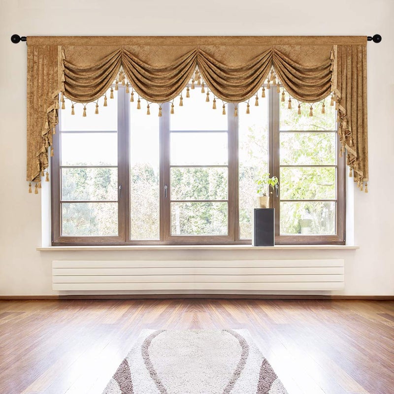ELKCA ELKCA Double-Sided Chenille Waterfall Valance for Living Room Bronze Window Curtains Valance for Bedroom (Bronze  W118 Inch  1 Panel)  - Image 1
