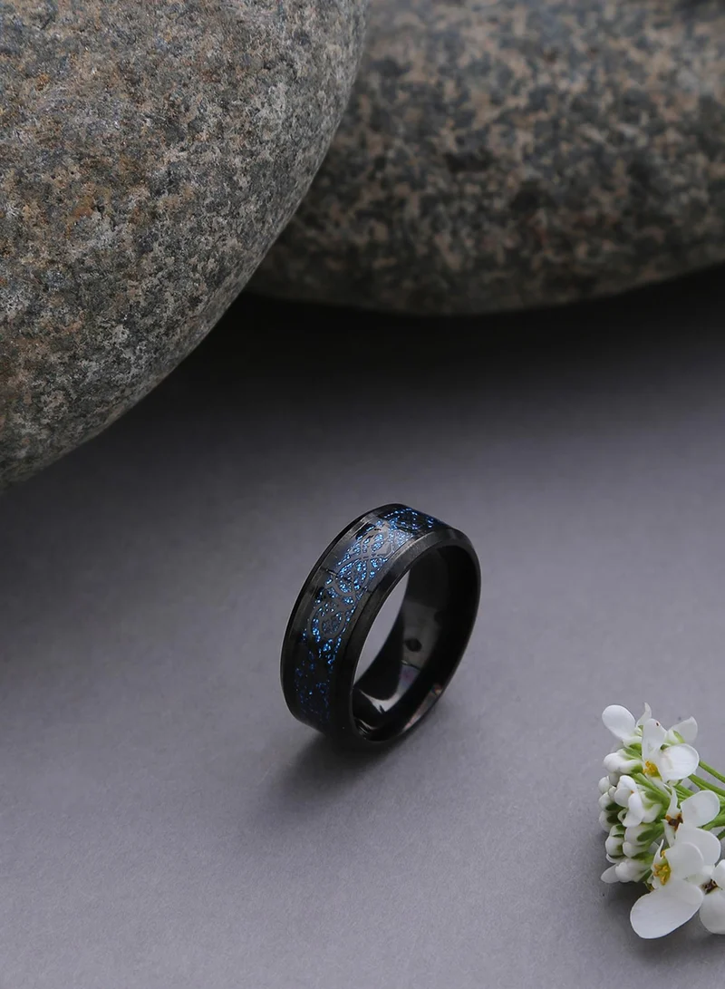 SOHI Black & Blue Textured Band Artificial Finger Ring Jewellery