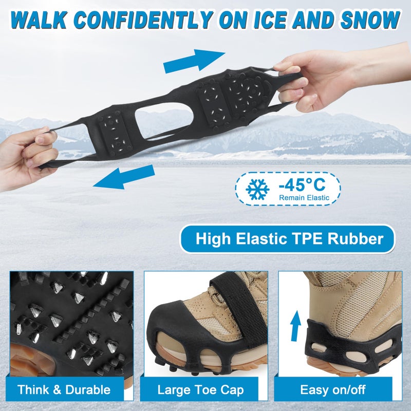 Shaddock Fishing Ice Snow Traction Cleats for Shoes and Boots Non-Slip Crampon Snow Cleats for Winter Walking on Snow and Ice Boots Cleats for Men Women Walking Jogging Hiking (24 Steel Crampons, Size L) - Image 3