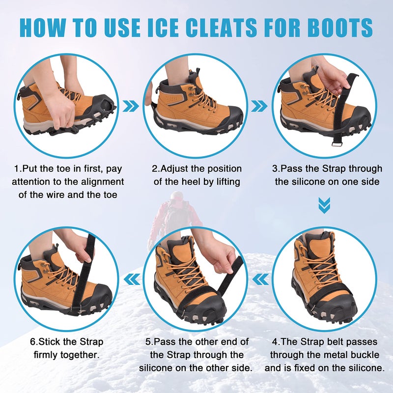 Shaddock Fishing Ice Snow Traction Cleats for Shoes and Boots Non-Slip Crampon Snow Cleats for Winter Walking on Snow and Ice Boots Cleats for Men Women Walking Jogging Hiking (24 Steel Crampons, Size L) - Image 5