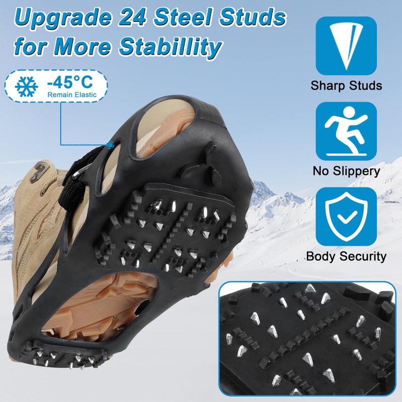 Shaddock Fishing Ice Snow Traction Cleats for Shoes and Boots Non-Slip Crampon Snow Cleats for Winter Walking on Snow and Ice Boots Cleats for Men Women Walking Jogging Hiking (24 Steel Crampons, Size L) - Image 2