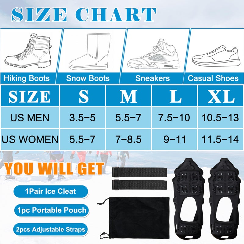 Shaddock Fishing Ice Snow Traction Cleats for Shoes and Boots Non-Slip Crampon Snow Cleats for Winter Walking on Snow and Ice Boots Cleats for Men Women Walking Jogging Hiking (24 Steel Crampons, Size L) - Image 4