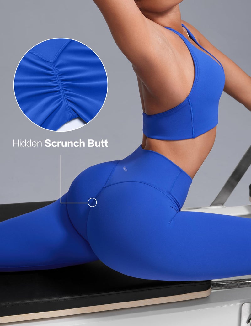 INGIA Womens High Waist No Front Seam Scrunch Butt Leggings Workouts 25 Inches V-Back Scrunch Booty Gym Yoga Pants Royal Medium - Image 4