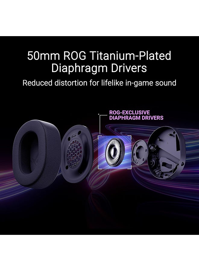أسوس سماعة رأس للألعاب ROG Pelta اللاسلكية RGB ROG SpeedNova، بلوتوث، 2.4GHz، USB-C، محركات غشاء تيتانيوم ROG بحجم 50 مم، ميكروفون بوم عريض النطاق بحجم 10 مم، وزن 309 جرام، Aura Sync RGB - Image 5