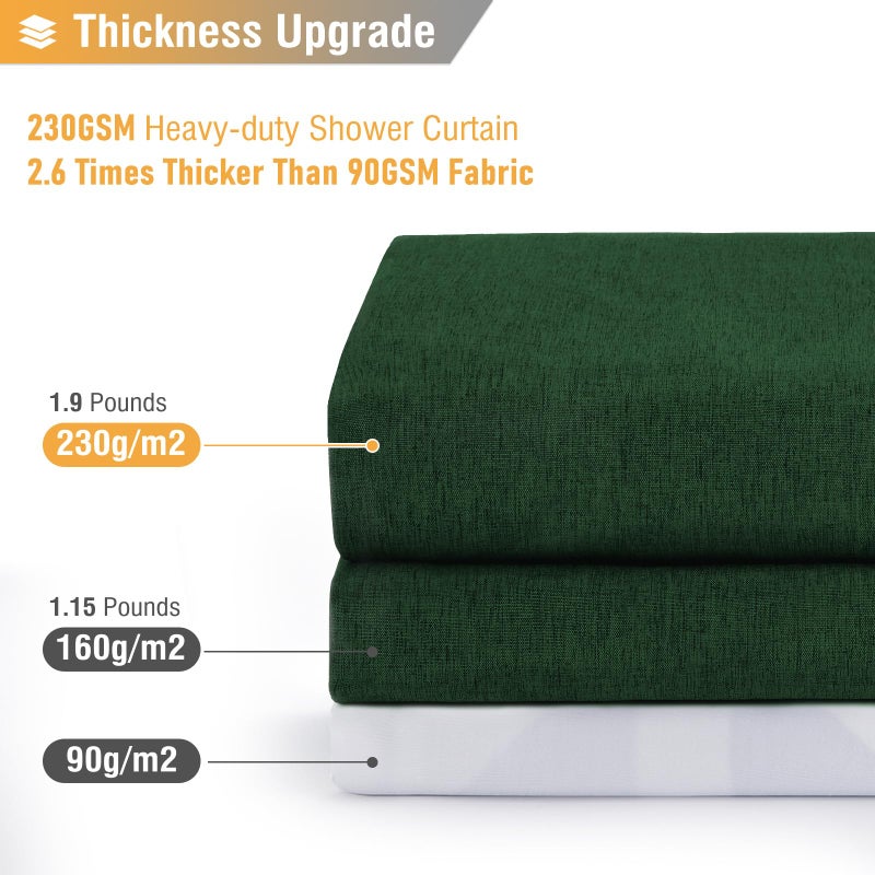 BTTN Extra Long Fabric Shower Curtain  84 Inch Linen Textured Heavy Duty Cloth Shower Curtain Set with 12 Plastic Hook  Large Hotel Luxury Polyester Shower Curtain for Bathroom 72x84  Emerald Green - Image 3