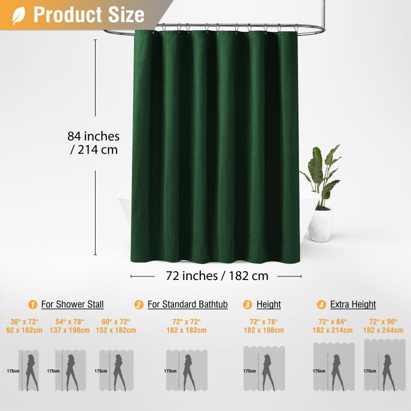BTTN Extra Long Fabric Shower Curtain  84 Inch Linen Textured Heavy Duty Cloth Shower Curtain Set with 12 Plastic Hook  Large Hotel Luxury Polyester Shower Curtain for Bathroom 72x84  Emerald Green - Image 5