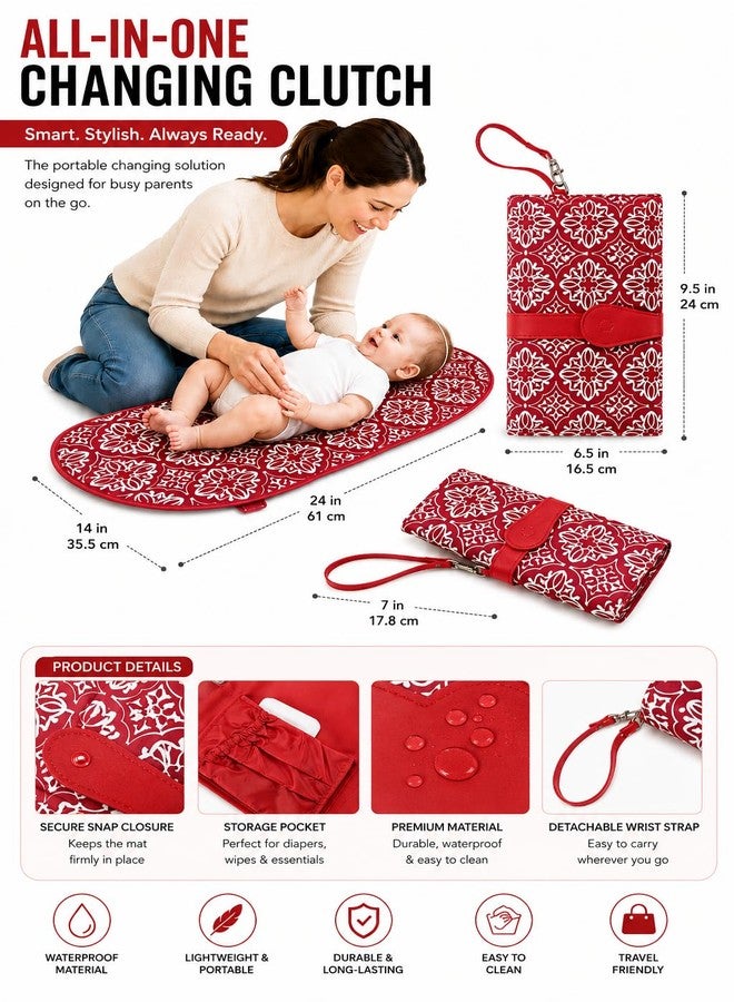 BABIES BLOOM Baby Portable Waterproof Diaper Changing Changing Station, Portable Foldable Baby Kid Changing Mat Pad (Mommy Clutch Bag) (Red) - Image 3