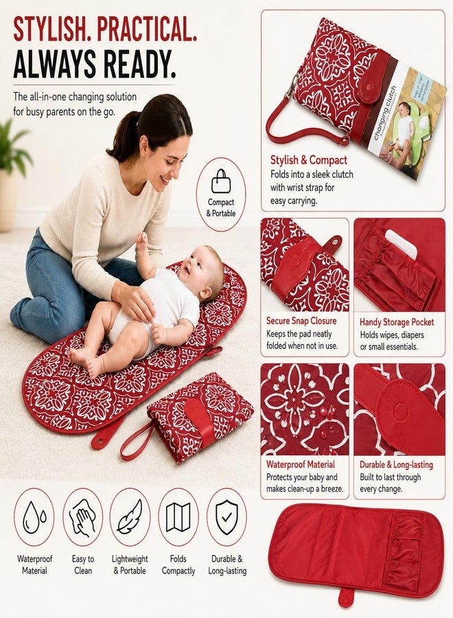 BABIES BLOOM Baby Portable Waterproof Diaper Changing Changing Station, Portable Foldable Baby Kid Changing Mat Pad (Mommy Clutch Bag) (Red) - Image 2