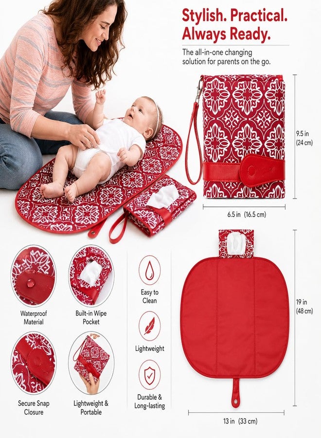 BABIES BLOOM Baby Portable Waterproof Diaper Changing Changing Station, Portable Foldable Baby Kid Changing Mat Pad (Mommy Clutch Bag) (Red) - Image 5