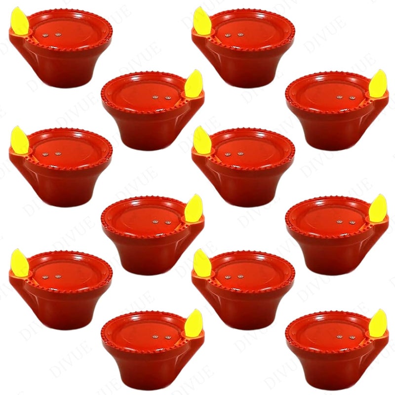 VAIDUE Water Sensor Diya Lights Electric Flameless Smokeless 12 PCS Diya EcoFriendly Led Diyas Candle EDiya Warm Ambient Lights for Home Decor Diwali New Year Festival Decoration12 Red Diyas