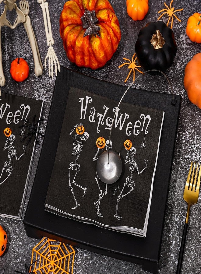 Whaline 50Pcs Halloween Skull Paper Napkins Dancing Skeleton Pumpkin Black Disposable Luncheon Dinner Table Napkins for Holiday Trick or Treat Party Decor Supplies - Image 3