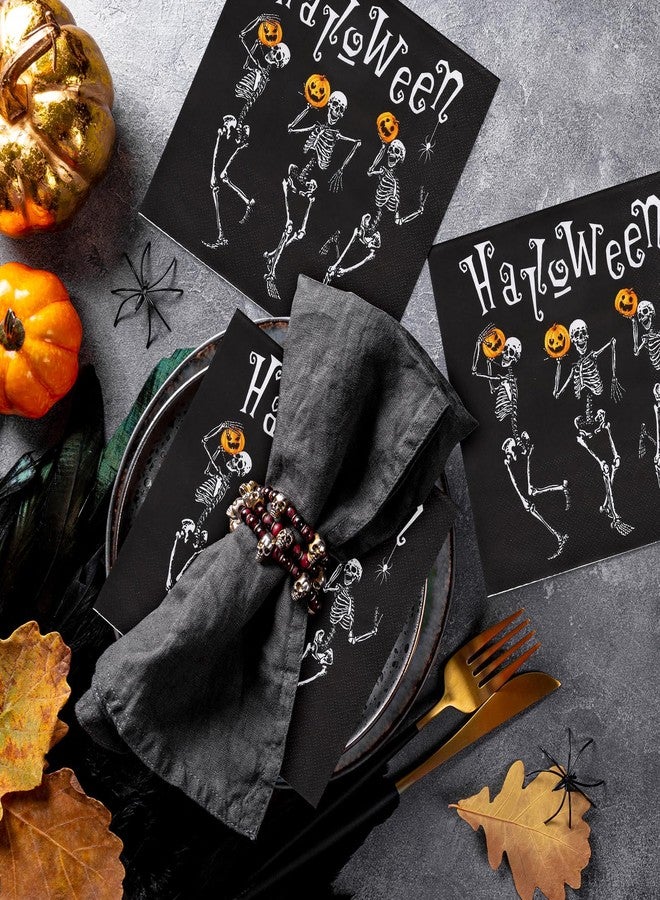 Whaline 50Pcs Halloween Skull Paper Napkins Dancing Skeleton Pumpkin Black Disposable Luncheon Dinner Table Napkins for Holiday Trick or Treat Party Decor Supplies - Image 4