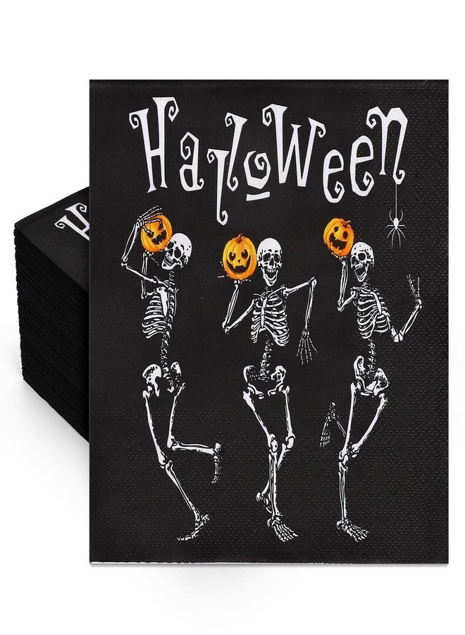 Whaline 50Pcs Halloween Skull Paper Napkins Dancing Skeleton Pumpkin Black Disposable Luncheon Dinner Table Napkins for Holiday Trick or Treat Party Decor Supplies - Image 1