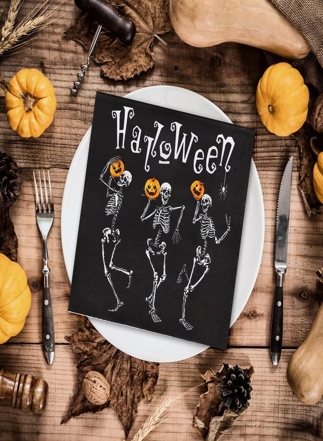 Whaline 50Pcs Halloween Skull Paper Napkins Dancing Skeleton Pumpkin Black Disposable Luncheon Dinner Table Napkins for Holiday Trick or Treat Party Decor Supplies - Image 5