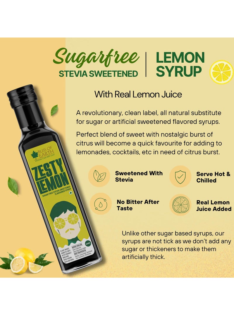 BLISS OF EARTH Lemon Syrup Sugarfree For Drinks Flavor Enhancer Stevia Sweetened Diabetic Safe Zero Calorie 2x500ml  - Image 2