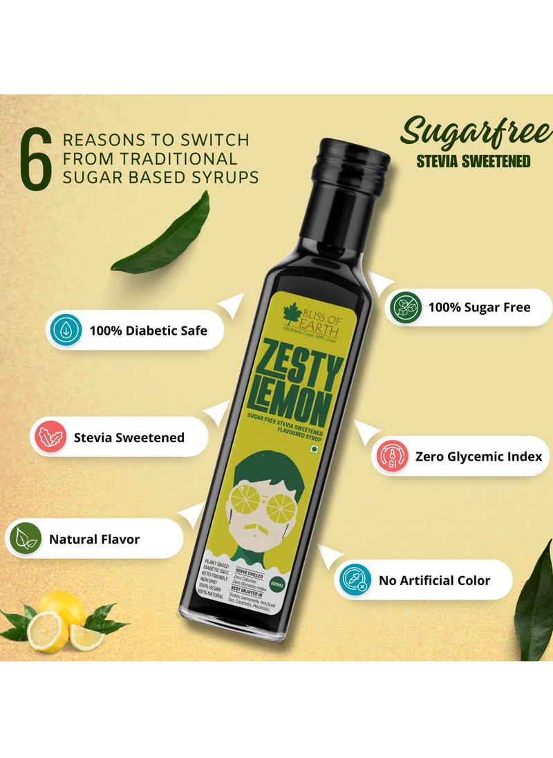 BLISS OF EARTH Lemon Syrup Sugarfree For Drinks Flavor Enhancer Stevia Sweetened Diabetic Safe Zero Calorie 2x500ml  - Image 3