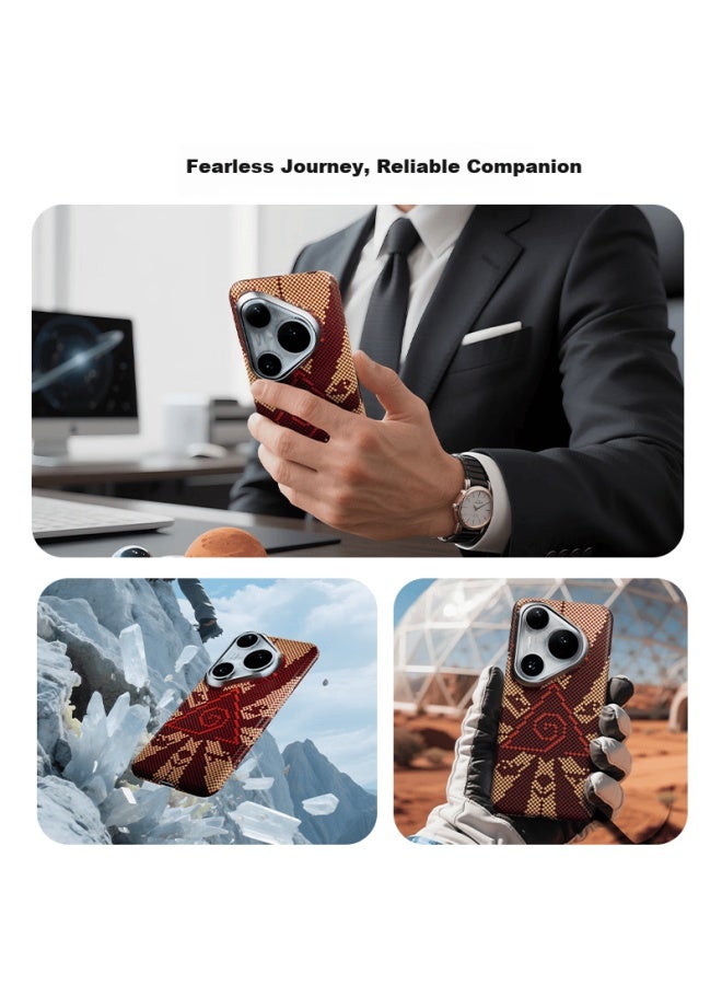 Conga Phone Case For Huawei Pura80pro/pro+, P80pro Kevlar Aramid Fiber Protective Cover, Ultra-thin Shockproof Heat Dissipation Alien Language Magnetic Slim Metal Ring Fire - Image 4