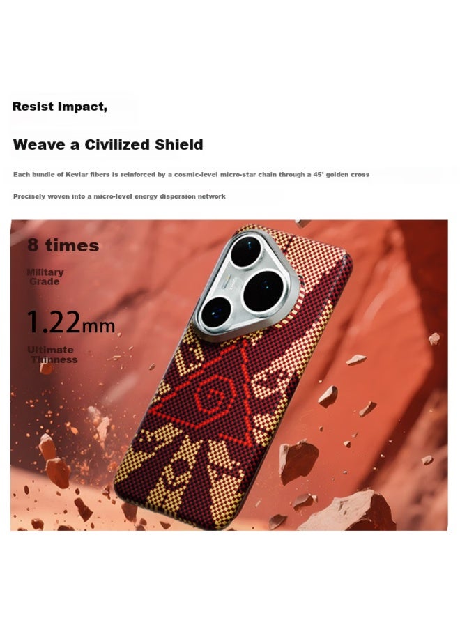 Conga Phone Case For Huawei Pura80pro/pro+, P80pro Kevlar Aramid Fiber Protective Cover, Ultra-thin Shockproof Heat Dissipation Alien Language Magnetic Slim Metal Ring Fire - Image 2