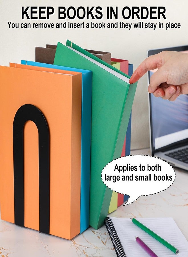 Chunful 6 Pcs Modern Metal Book Ends for Shelves Decorative Small Bookends Book Shelf Organizer Minimalist Design Stopper to Hold Books for Home Office (Black,7.5 * 5.75 * 3.5inch) - Image 2
