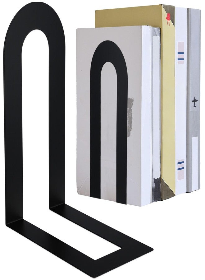 Chunful 6 Pcs Modern Metal Book Ends for Shelves Decorative Small Bookends Book Shelf Organizer Minimalist Design Stopper to Hold Books for Home Office (Black,7.5 * 5.75 * 3.5inch) - Image 1