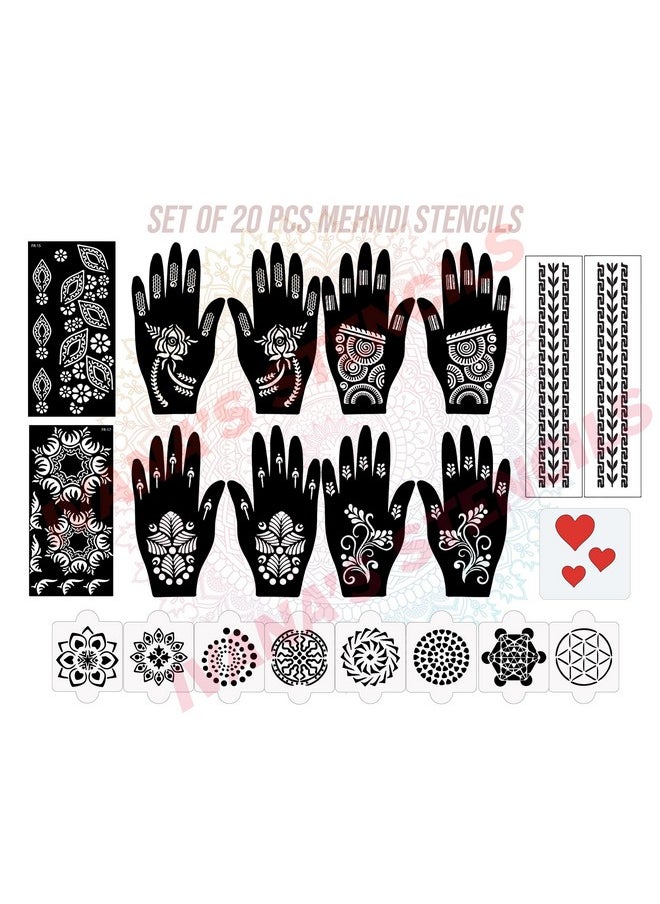 ivana's - Set Of 20 Pcs Combo Pack, Reusable Mehandi Design Sticker Stencils For Both Hand | Stencil Mehndi Design For Hands | Quick And Easy To Use, For Girls, Women, Kids & Teen, D-2209 - Image 1