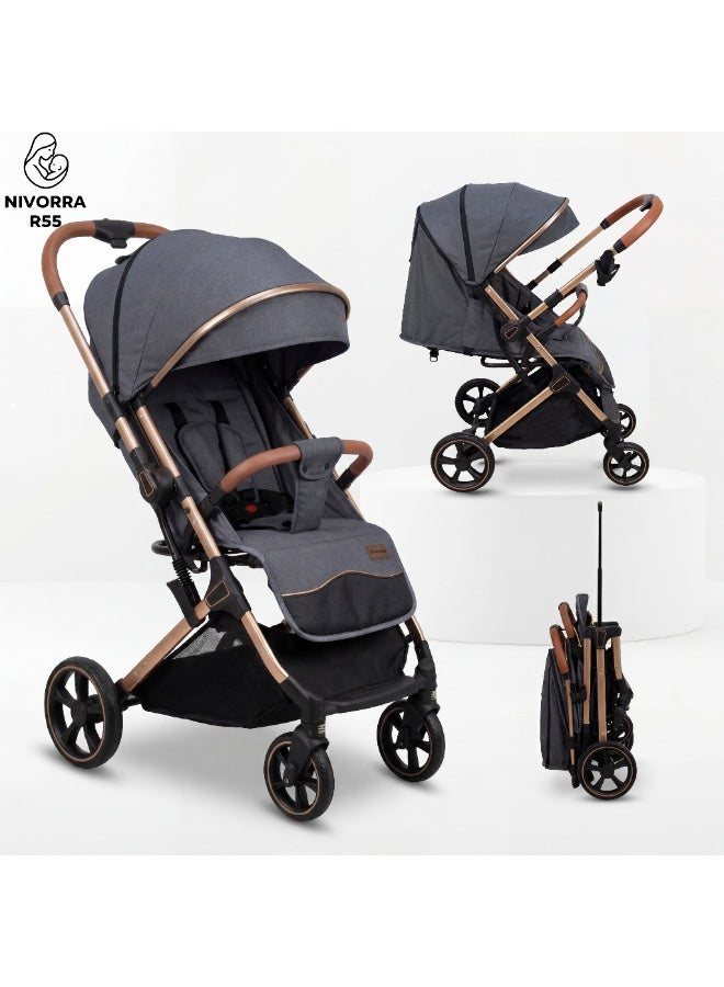 NIVORRA Luxury Baby Stroller with Lightweight Aluminum Frame Compact Foldable Travel System with Adjustable Canopy and Leather Handle - Image 1