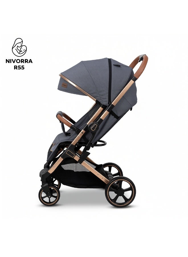 NIVORRA Luxury Baby Stroller with Lightweight Aluminum Frame Compact Foldable Travel System with Adjustable Canopy and Leather Handle - Image 4
