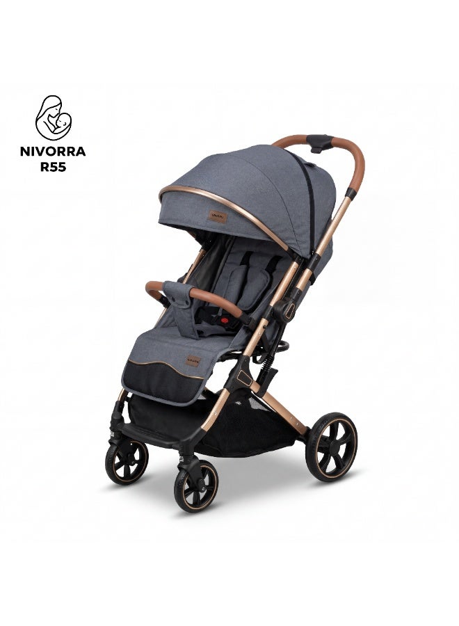 NIVORRA Luxury Baby Stroller with Lightweight Aluminum Frame Compact Foldable Travel System with Adjustable Canopy and Leather Handle - Image 3