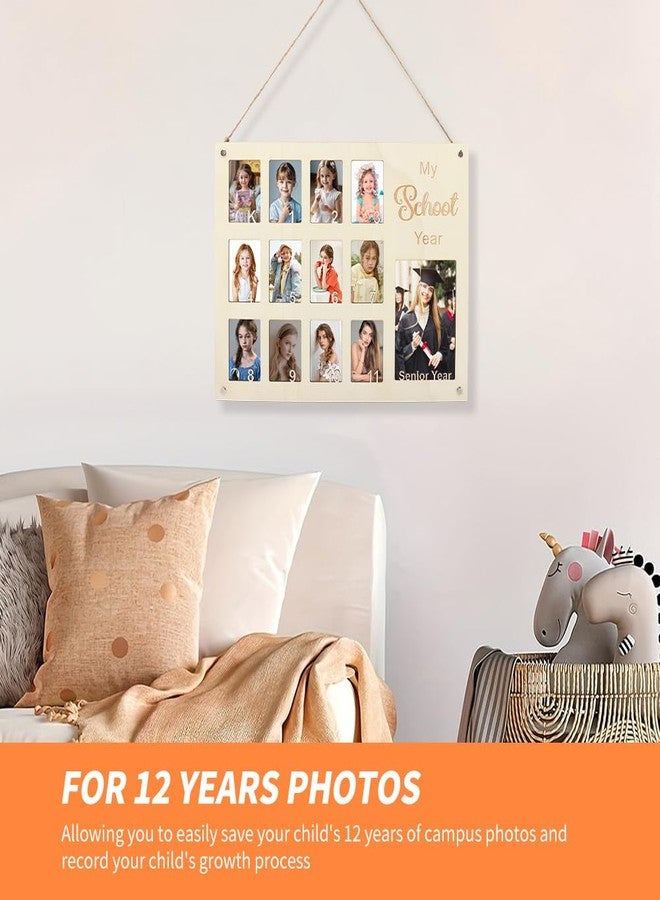 Houseen Wooden K-12 School Photo Frame Collage - Holds 13 Photos from Kindergarten to Graduation, Home Decor Keepsake Gift for Teachers, Parents & Students - Memory Display with Wooden Hanger - Image 3