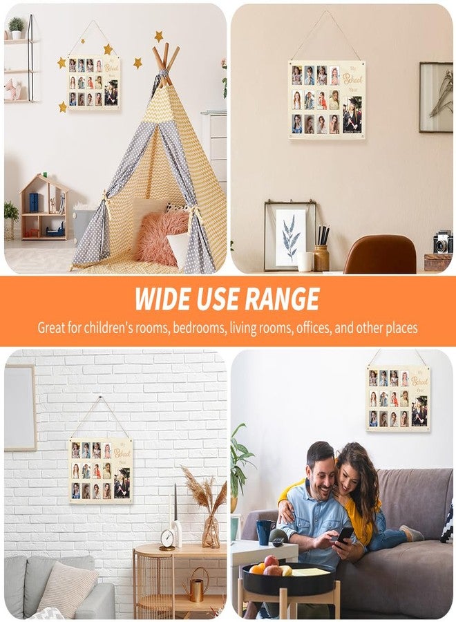 Houseen Wooden K-12 School Photo Frame Collage - Holds 13 Photos from Kindergarten to Graduation, Home Decor Keepsake Gift for Teachers, Parents & Students - Memory Display with Wooden Hanger - Image 5